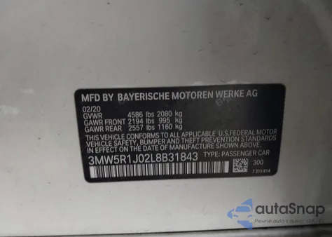 2020 BMW 330I из США, поврежденный, VIN 3MW5R1J02L8B31843